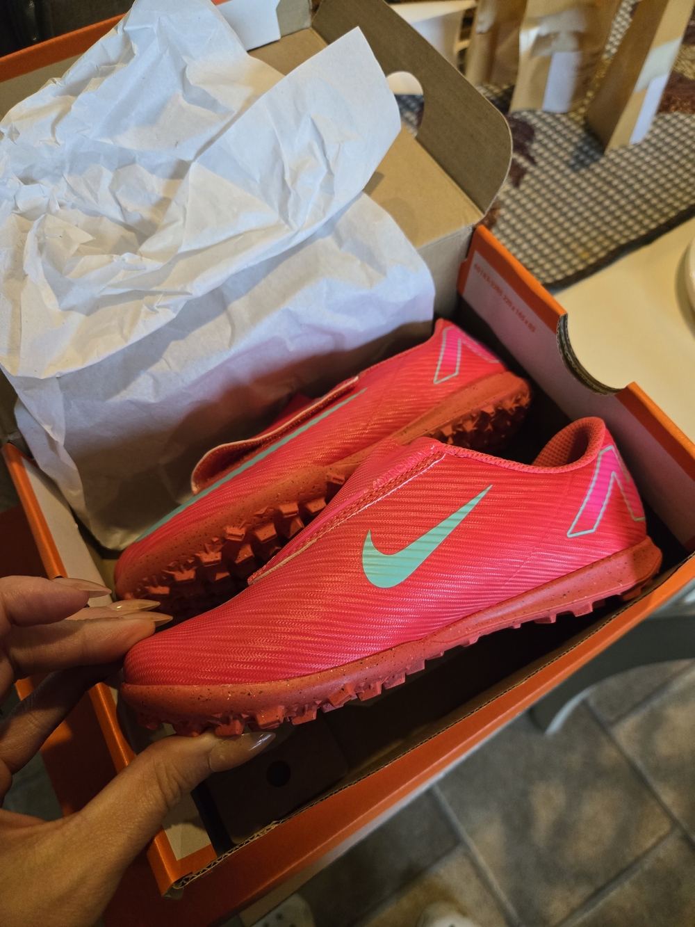 Nike Kids' Pink Slip-On Athletic Shoes with Teal Swoosh